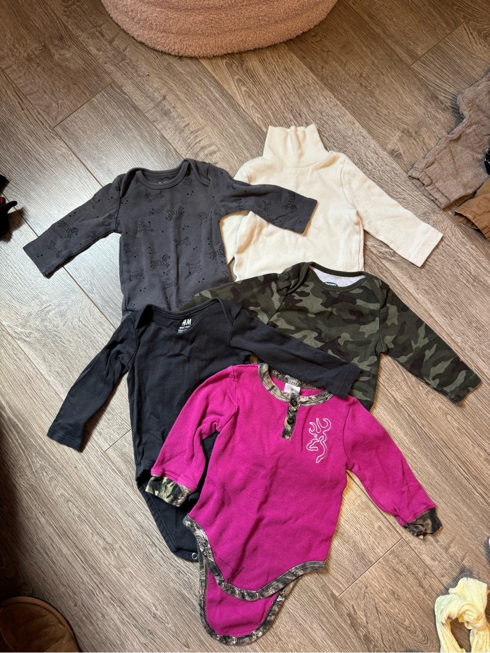 H&M Black, Cream, Camouflage & Fuchsia Long-Sleeve Baby Bodysuit Bundle